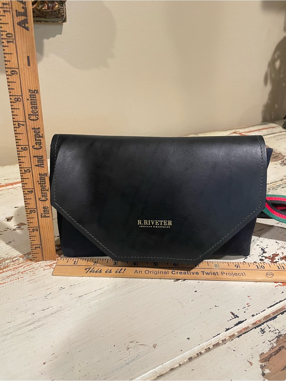 R.Riveter Black Leather / canvas Envelope Crossbody Bag